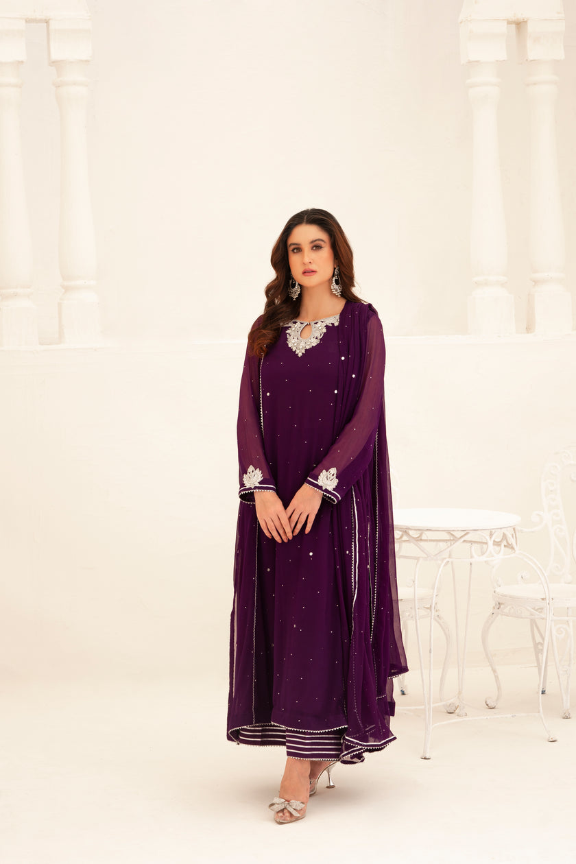 Dark Purple Long Shalwar Kameez