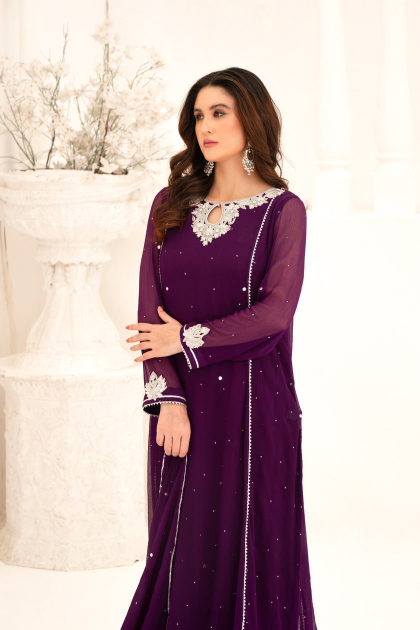 Dark Purple Long Shalwar Kameez
