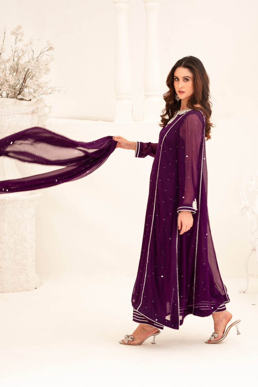 Dark Purple Long Shalwar Kameez