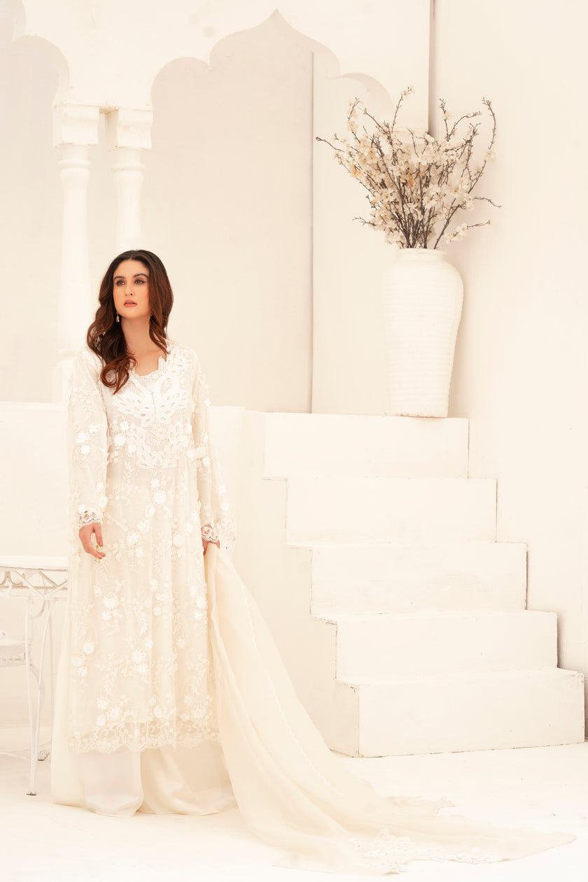 White Wide Leg Shalwar Kameez