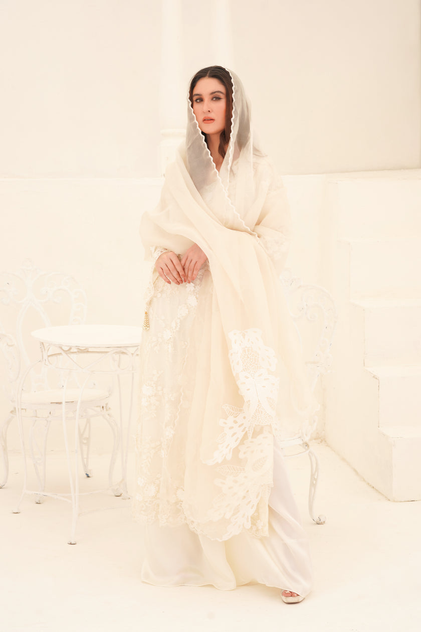 White Wide Leg Shalwar Kameez
