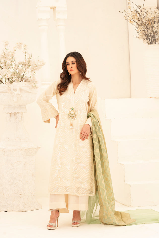 White and Green Shalwar Kameez