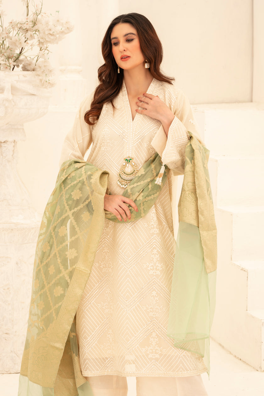 White and Green Shalwar Kameez