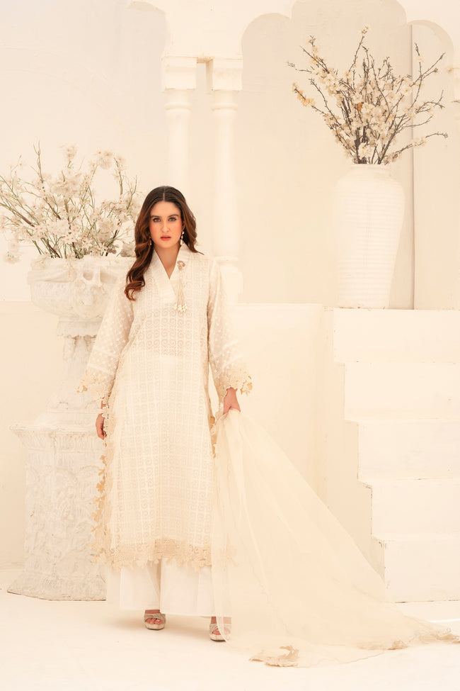 White Wide Leg Shalwar Kameez