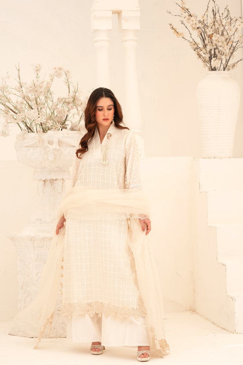 White Wide Leg Shalwar Kameez