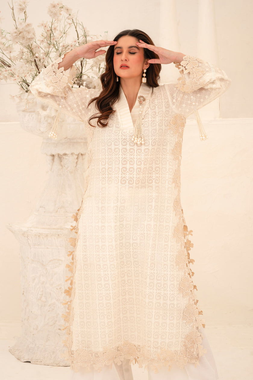 White Wide Leg Shalwar Kameez