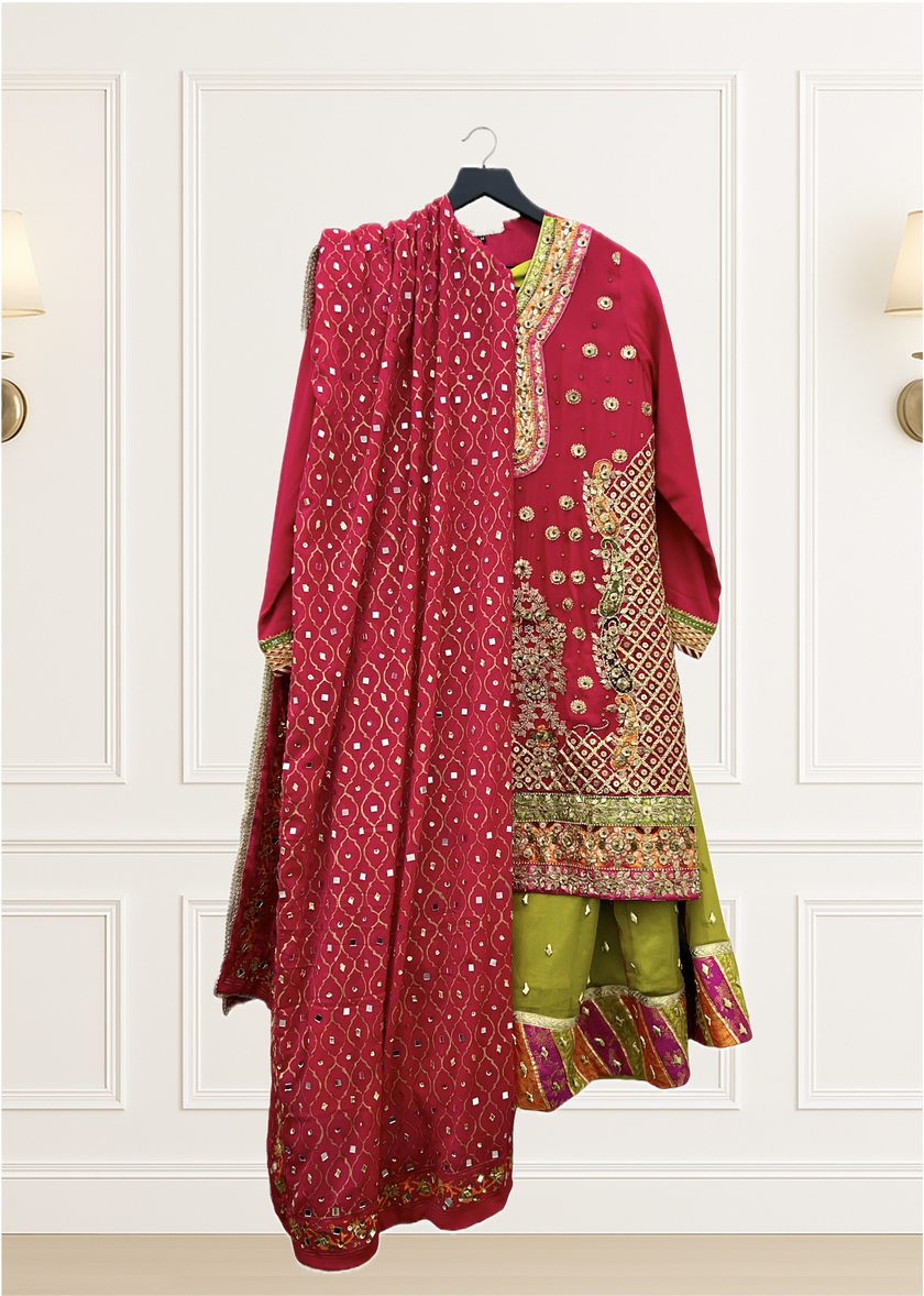 Green & Pink Lehnga Suit