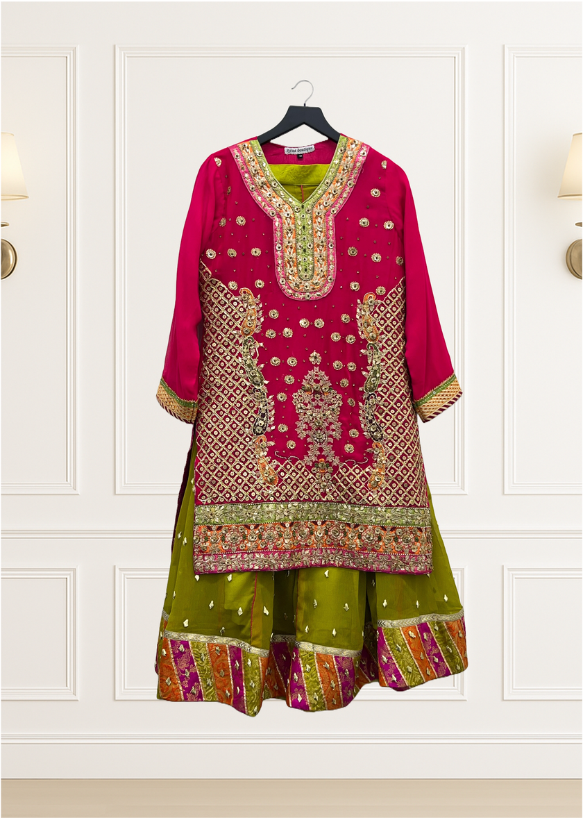 Green & Pink Lehnga Suit