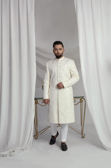 White Long Sherwani