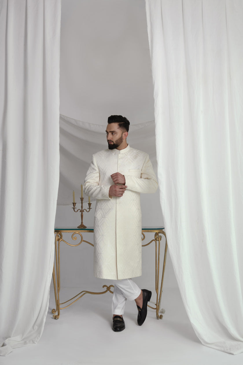 White Long Sherwani