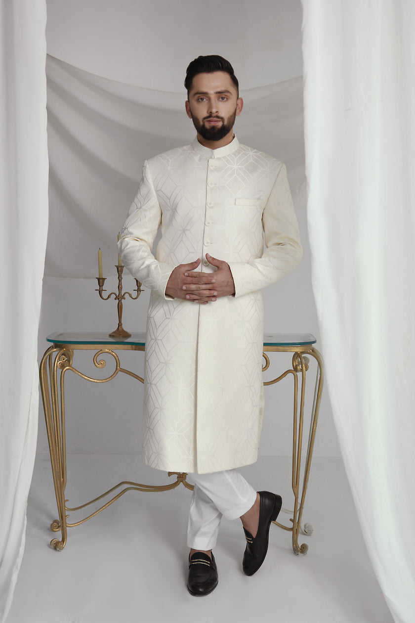 White Long Sherwani