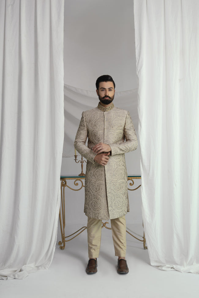 Light Brown Collar Detail Sherwani