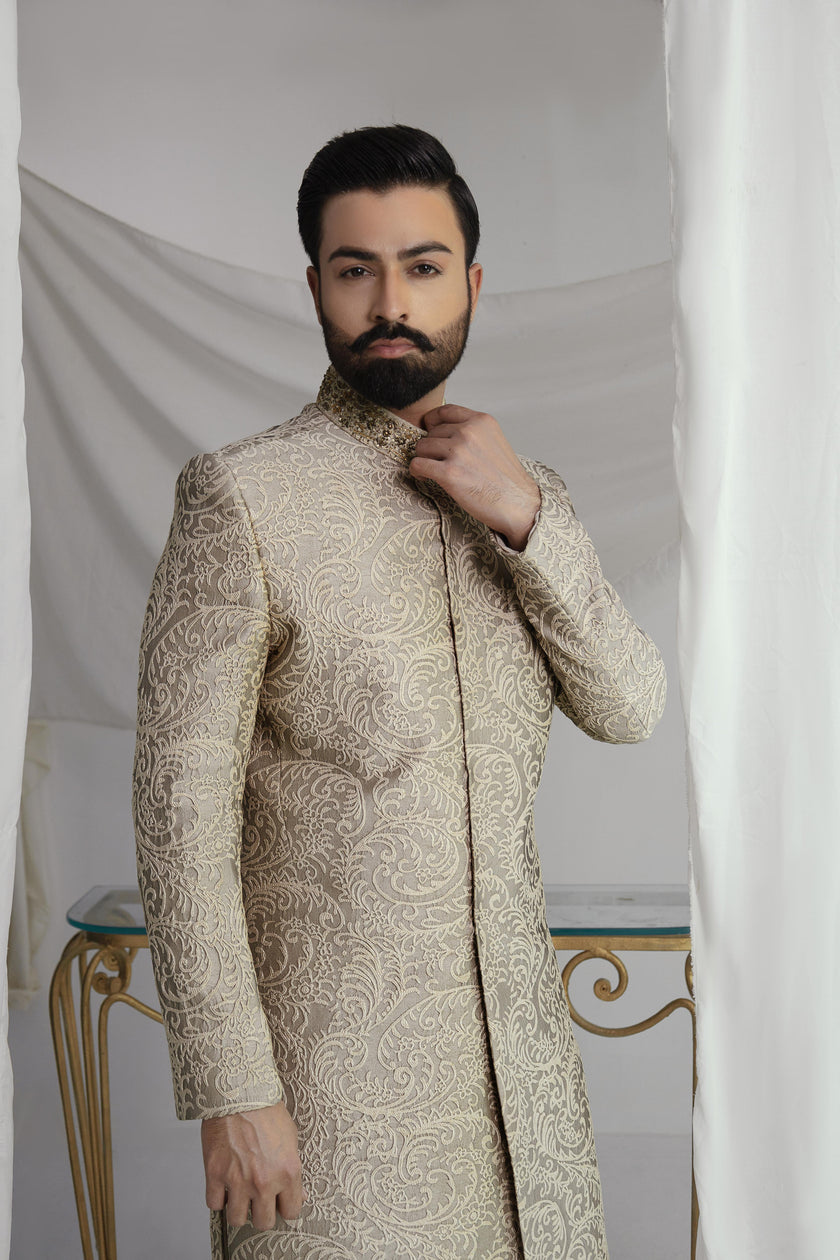 Light Brown Collar Detail Sherwani