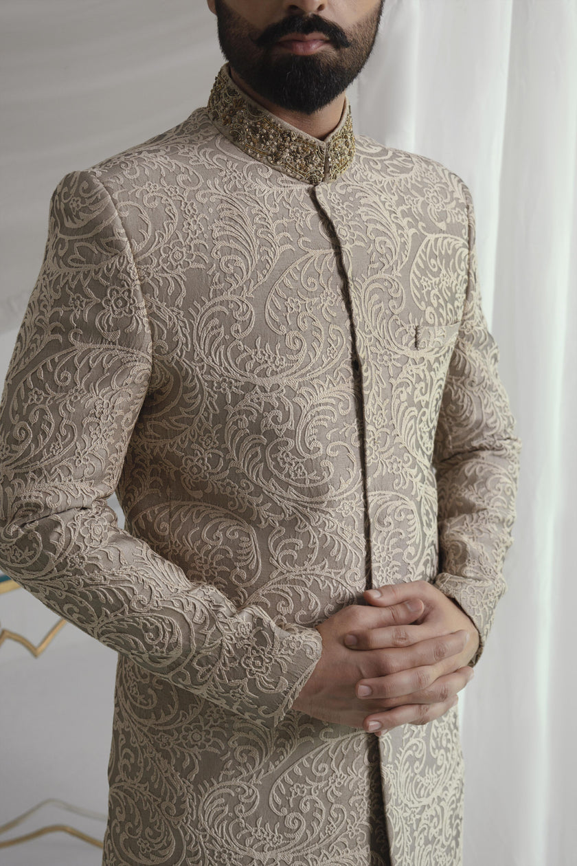 Light Brown Collar Detail Sherwani