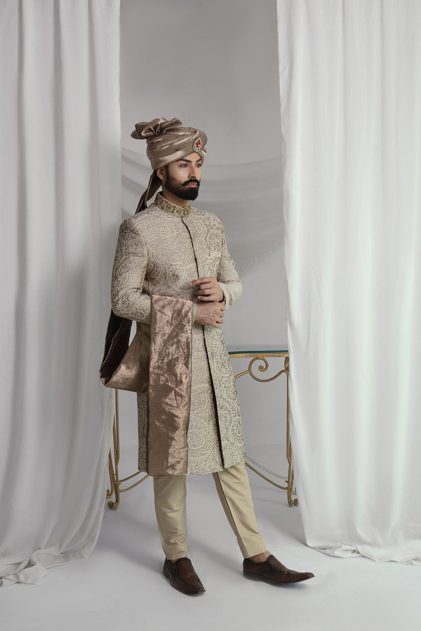Light Brown Collar Detail Sherwani