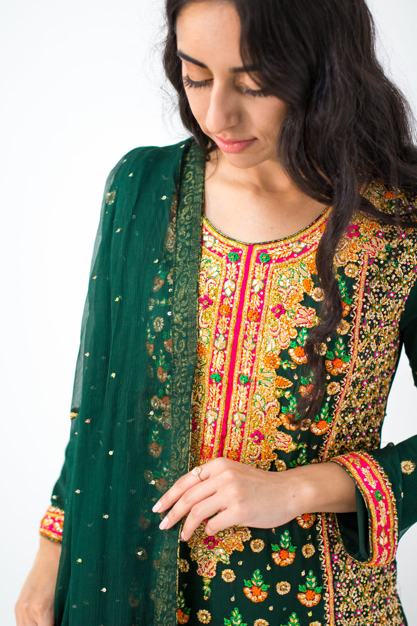 Dark Green Straight Shalwar Kameez
