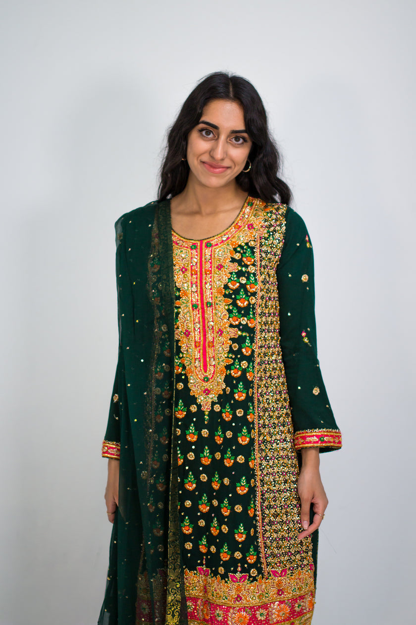 Dark Green Straight Shalwar Kameez