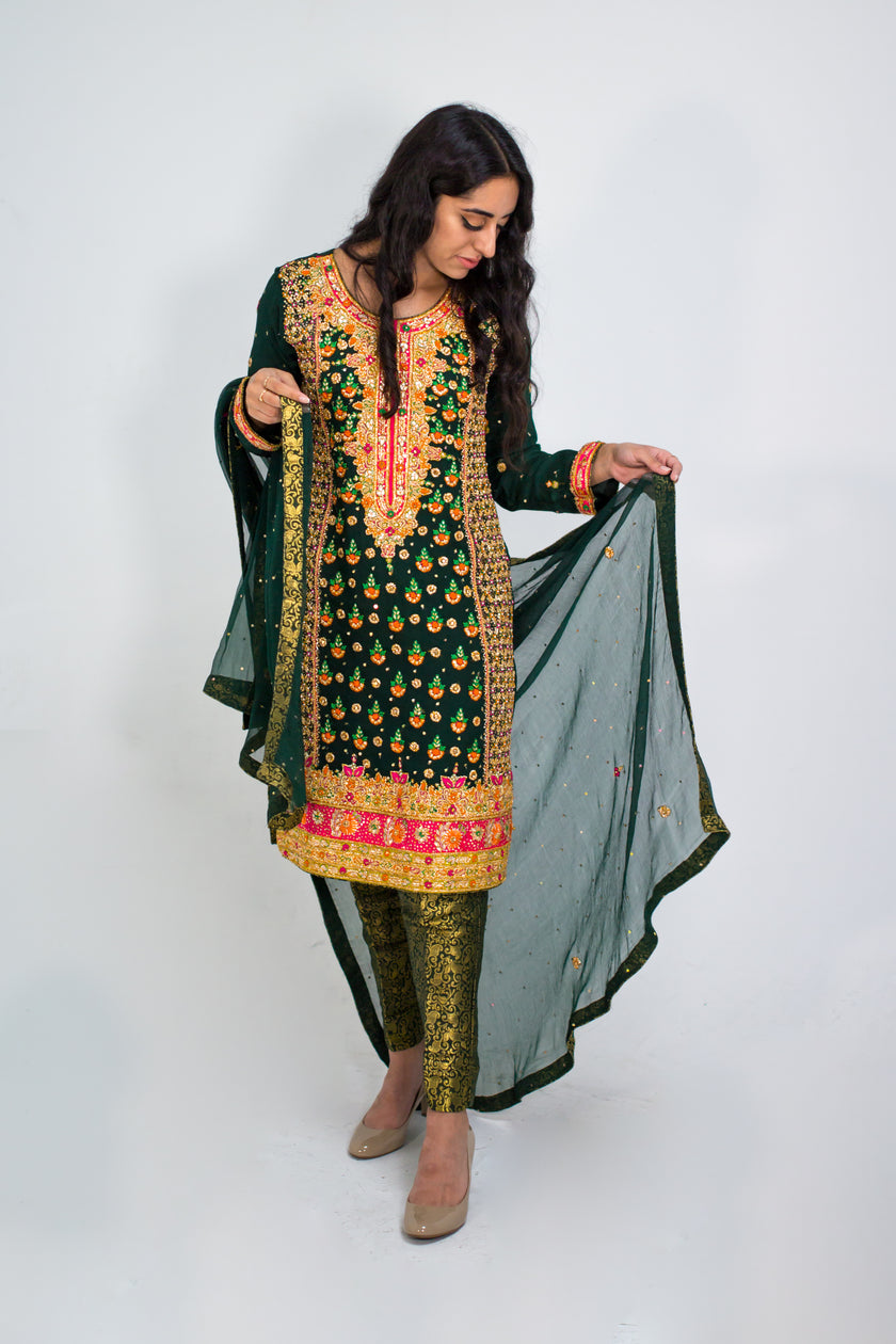 Dark Green Straight Shalwar Kameez