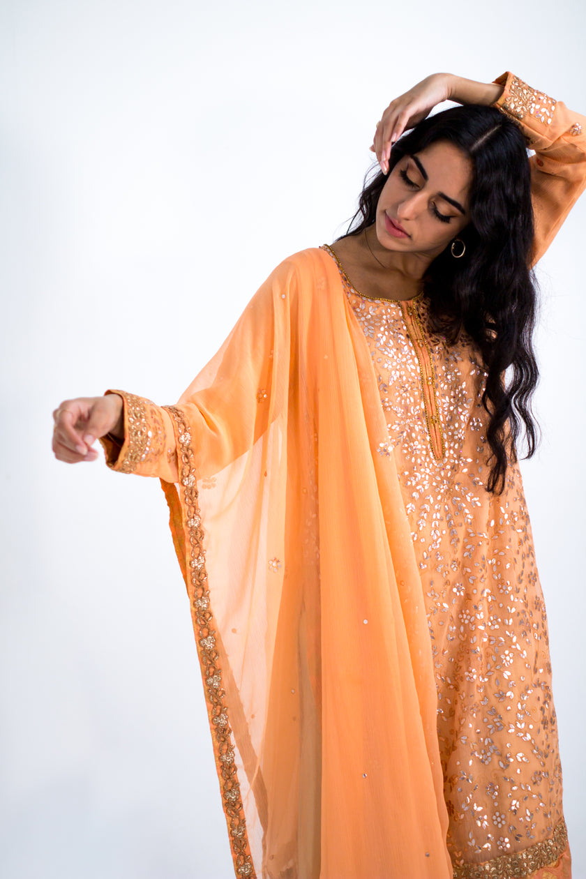 Peach Palazzo Pants Shalwar Kameez