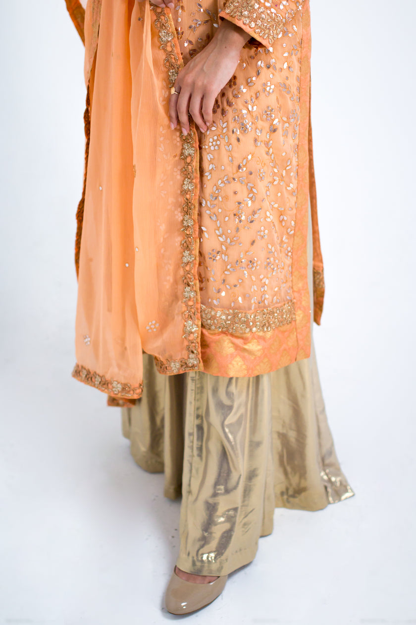 Peach Palazzo Pants Shalwar Kameez
