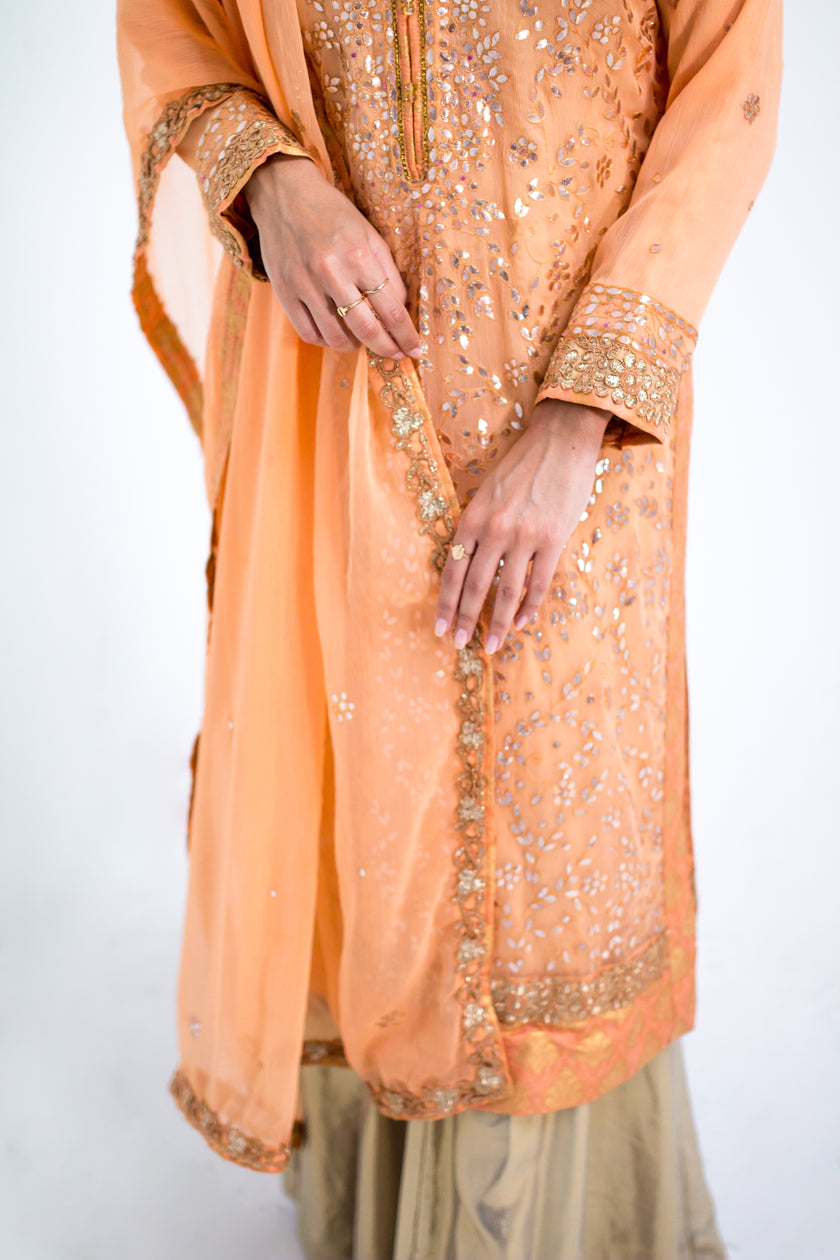 Peach Palazzo Pants Shalwar Kameez