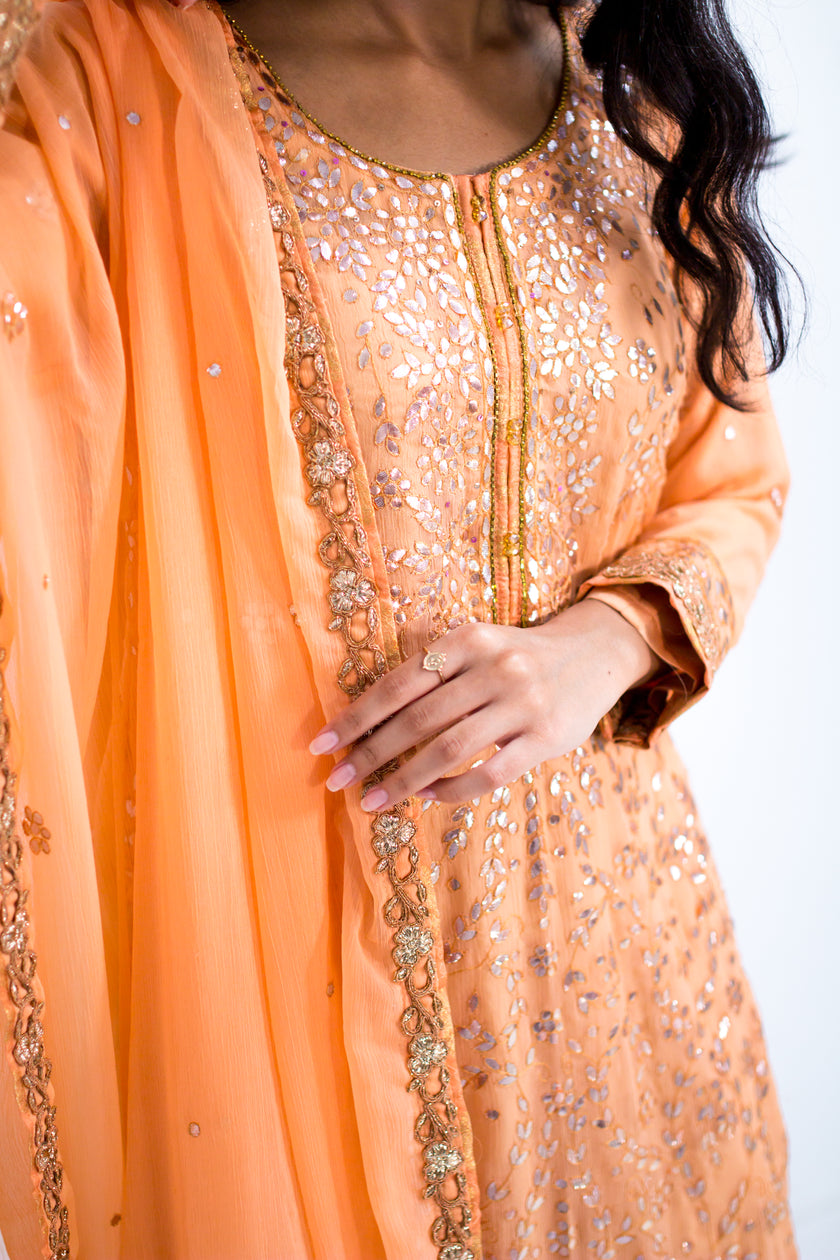 Peach Palazzo Pants Shalwar Kameez
