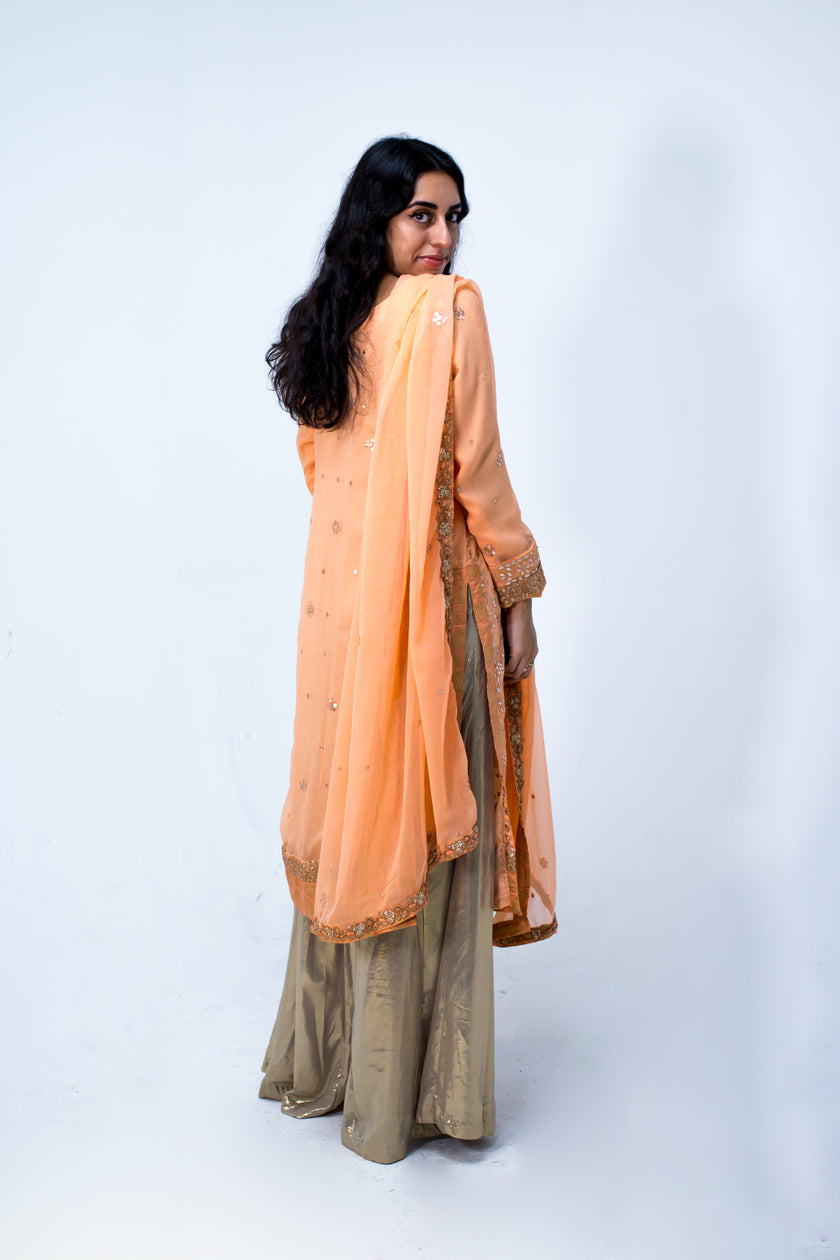 Peach Palazzo Pants Shalwar Kameez