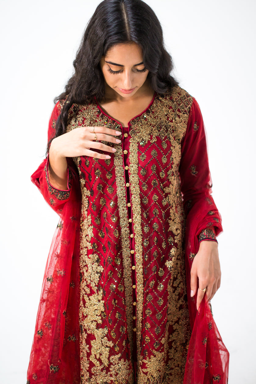 Red Babydoll Shalwar Kameez