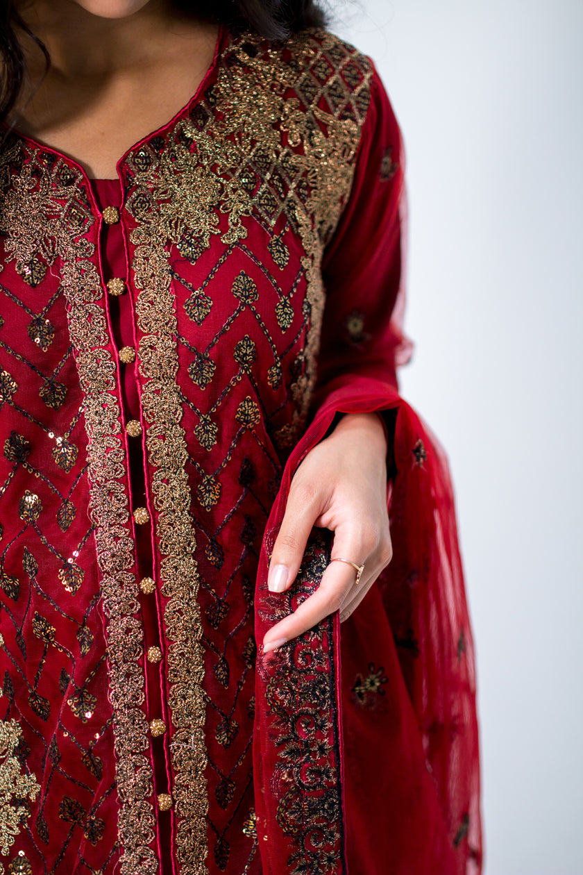 Red Babydoll Shalwar Kameez