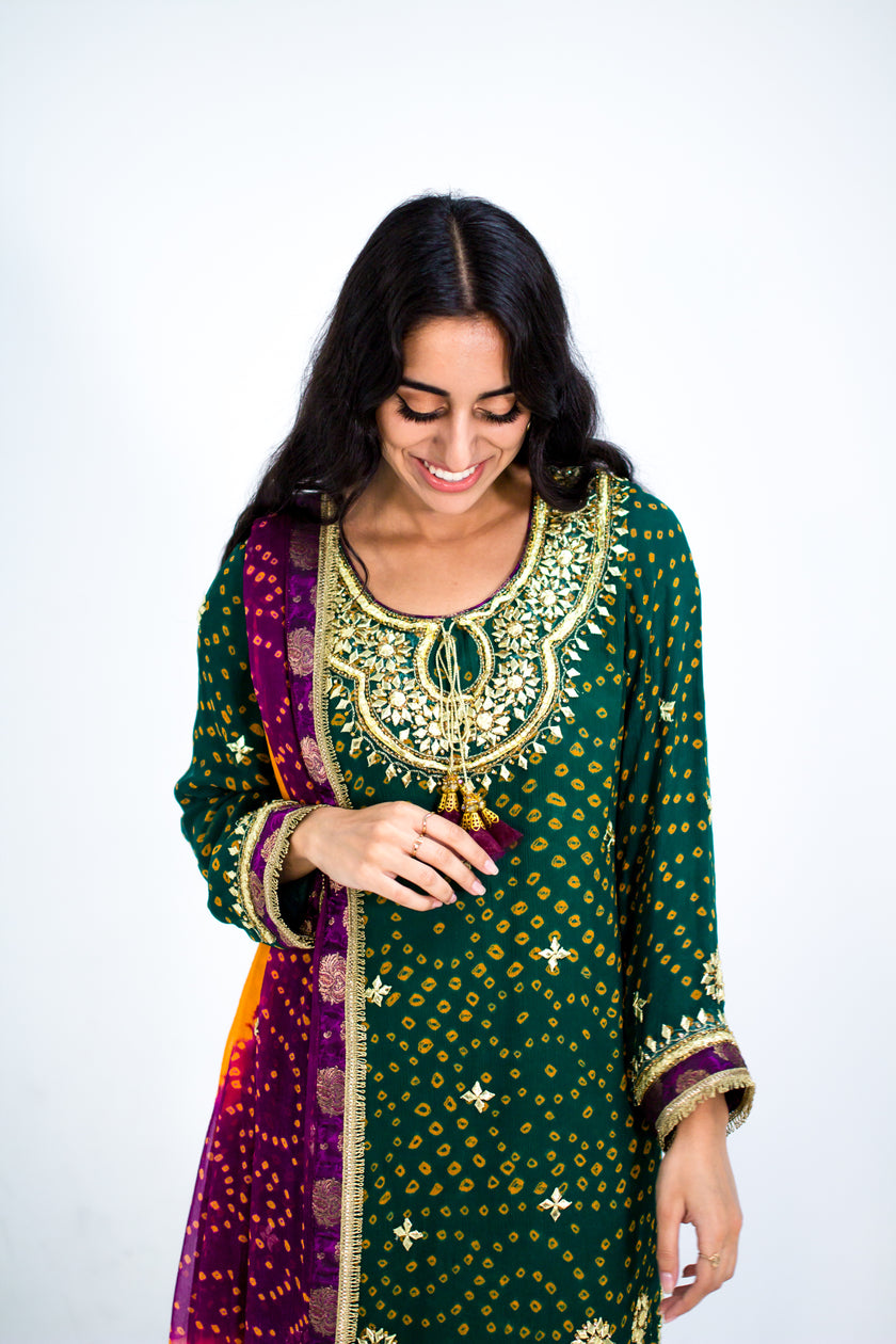 Green Tassel Detail Chunri Shalwar Kameez
