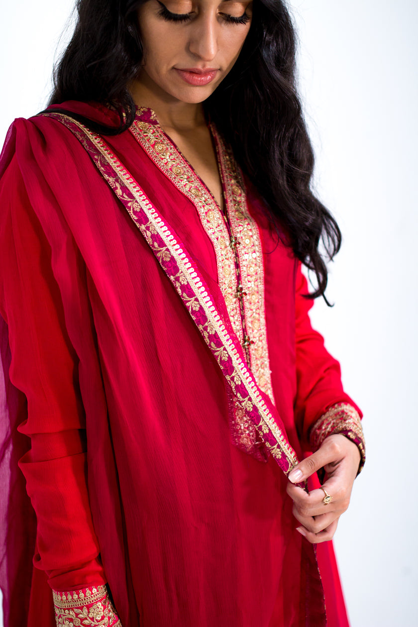 Magenta High-Low Kalidar Suit