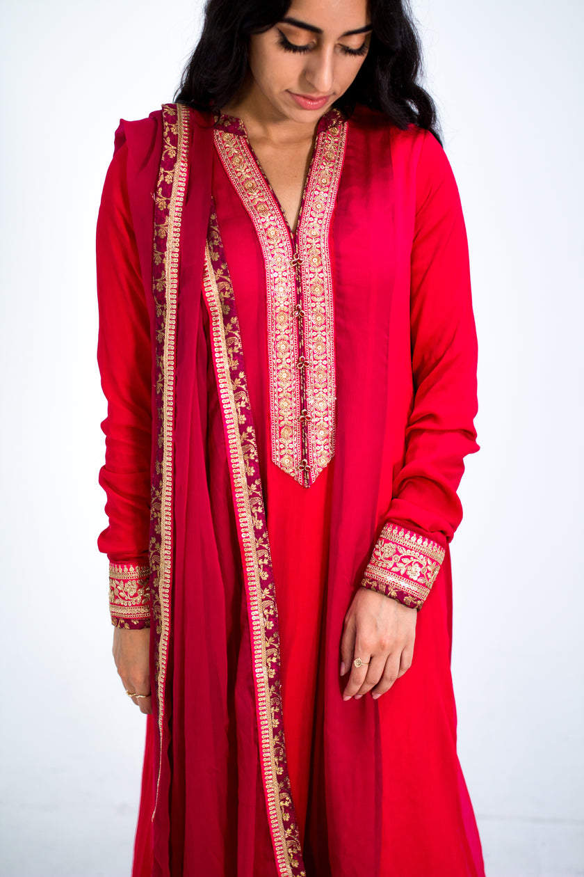 Magenta High-Low Kalidar Suit