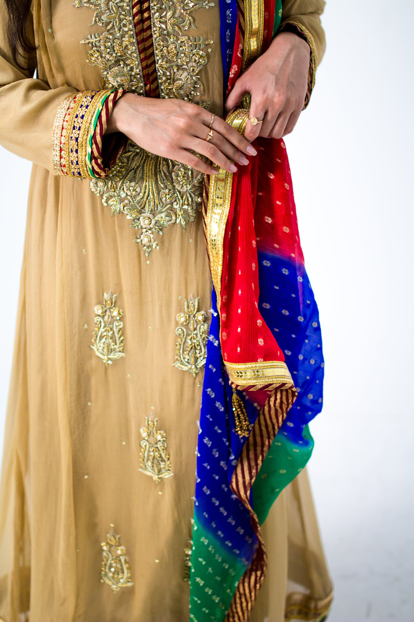 Beige Chooridar A-line Dress