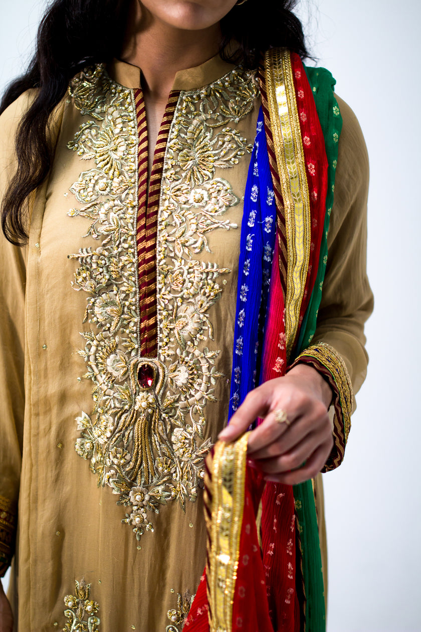 Beige Chooridar A-line Dress