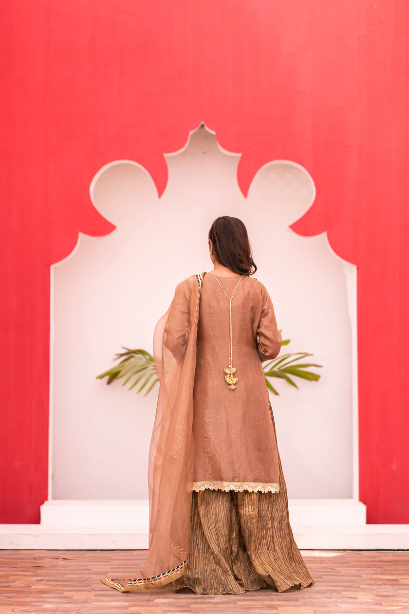 Golden Bronze Tissue Shalwar Kameez