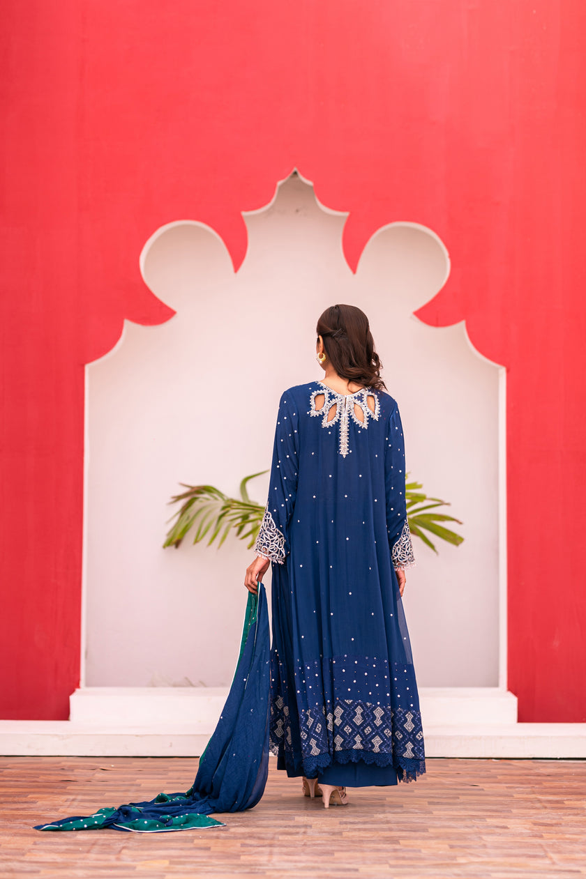 Dark Blue Long Shalwar Kameez