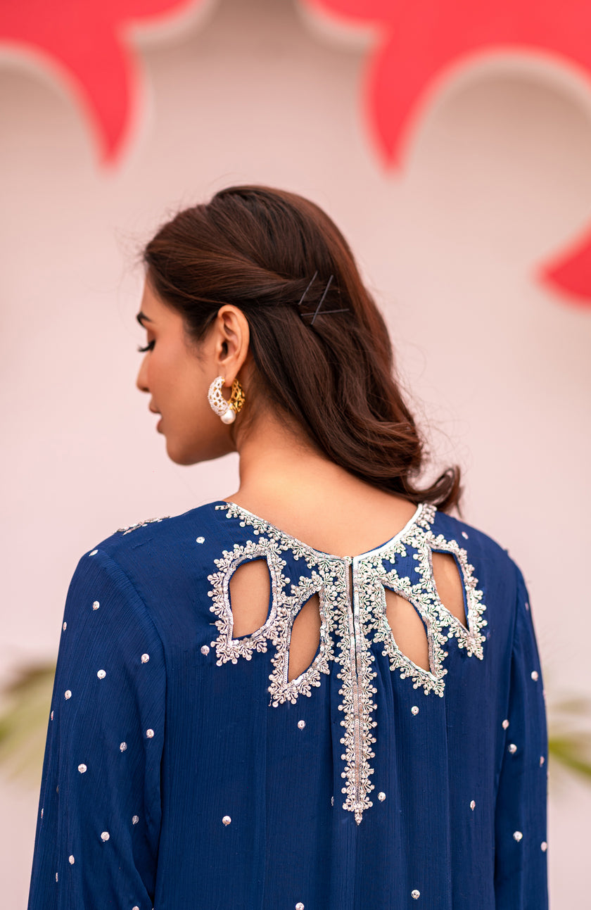 Dark Blue Long Shalwar Kameez