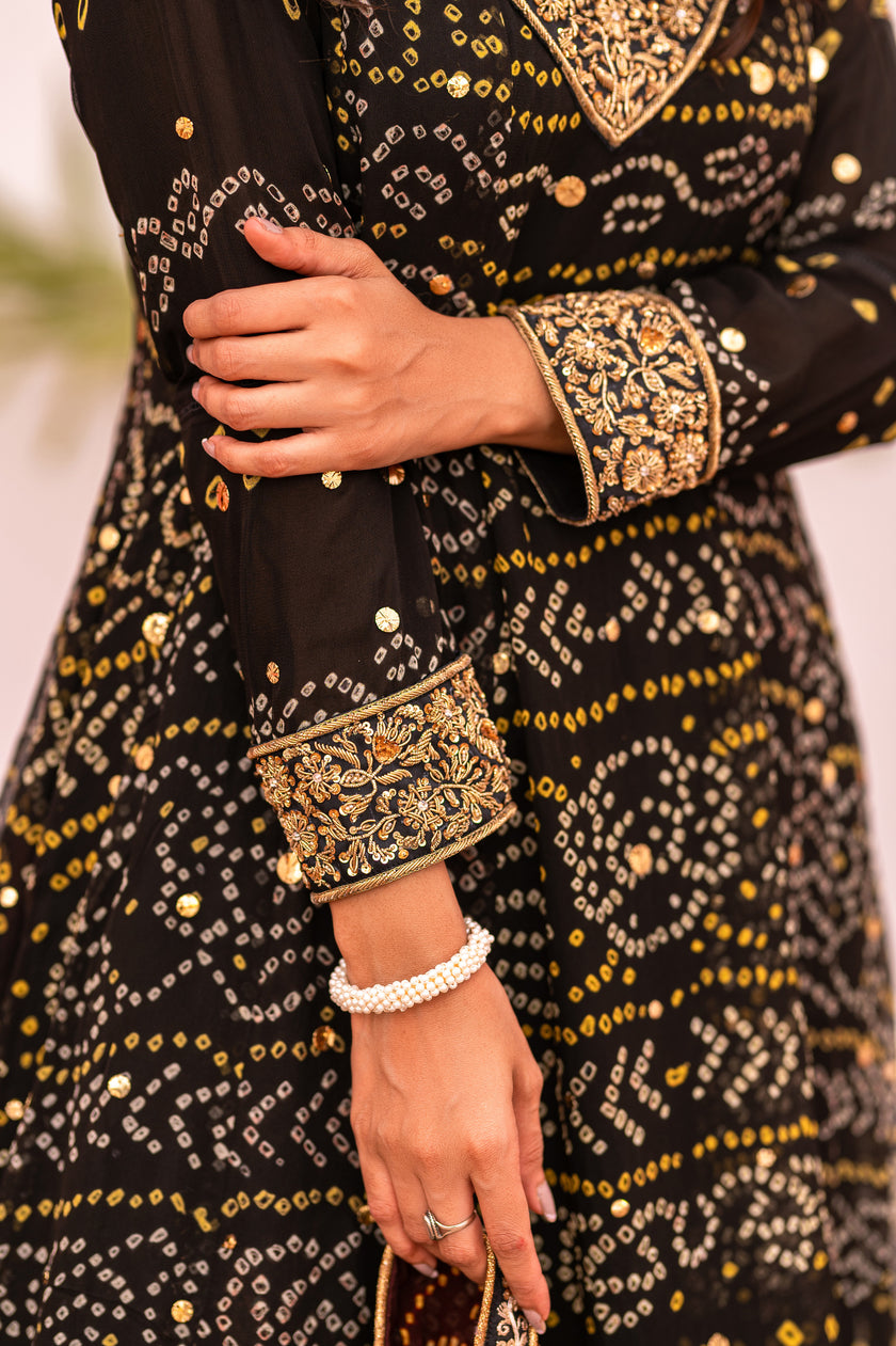 Red and Black A-Line Shalwar Kameez