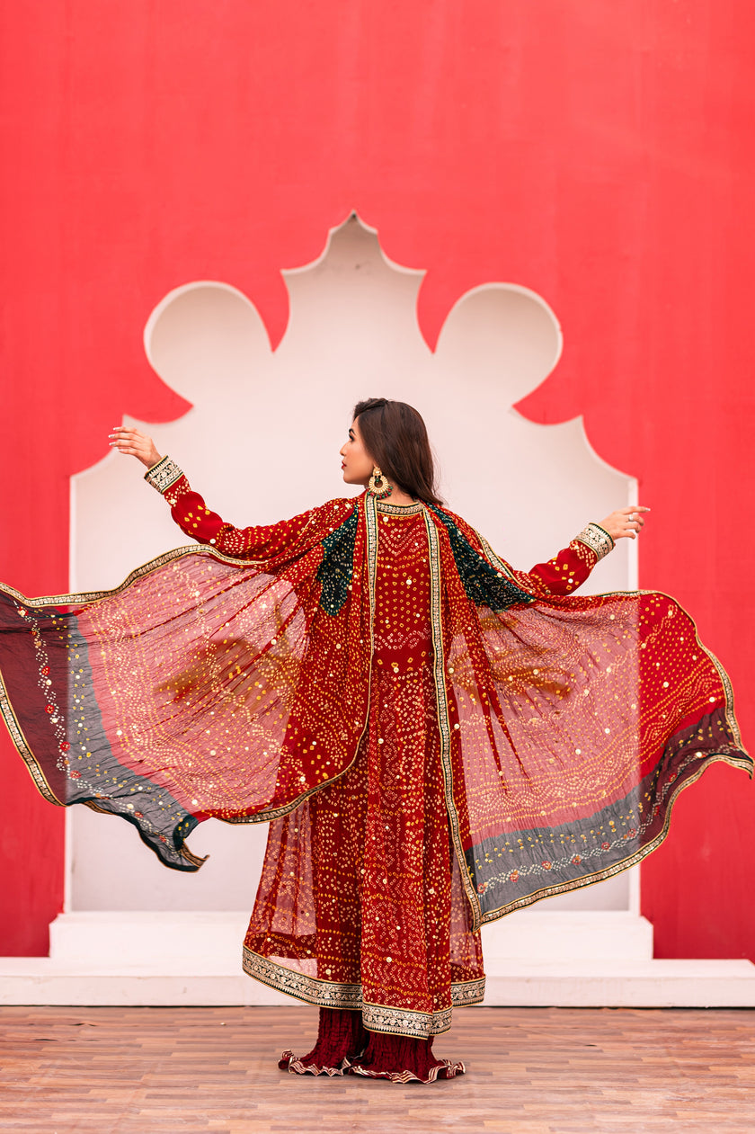 Red Chiffon Chunri Shalwar Kameez