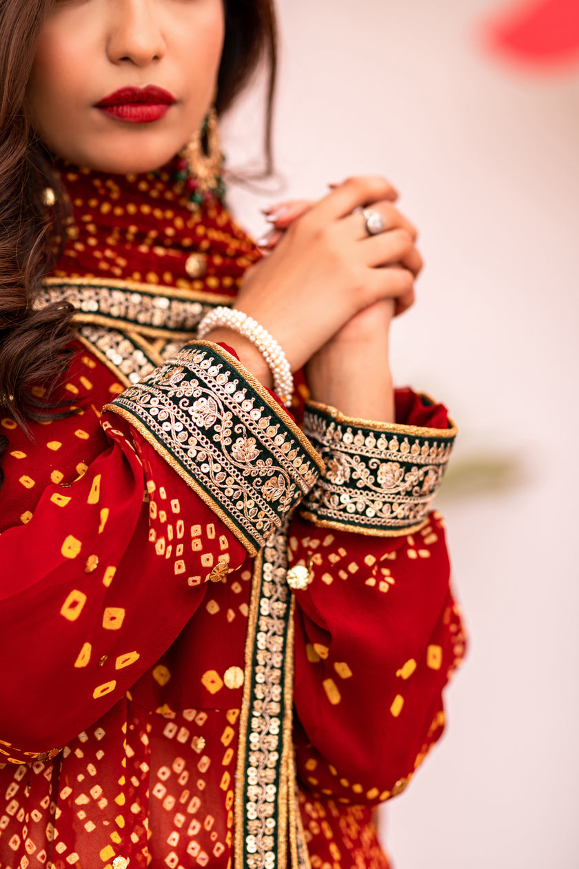 Red Chiffon Chunri Shalwar Kameez