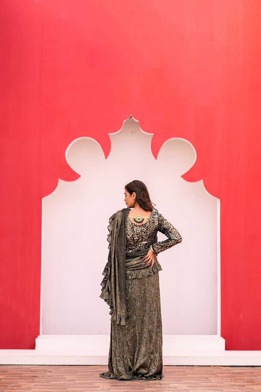 Gold Shimmery Saree Style Suit