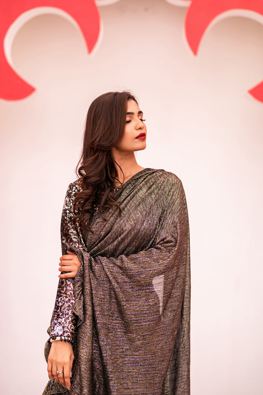 Gold Shimmery Saree Style Suit