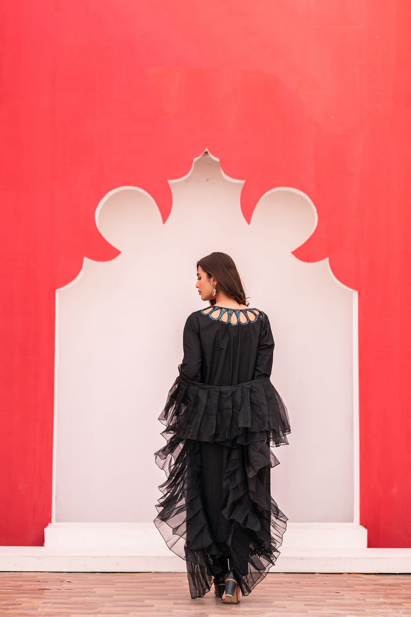 Black Floral Detail Shalwar Kameez