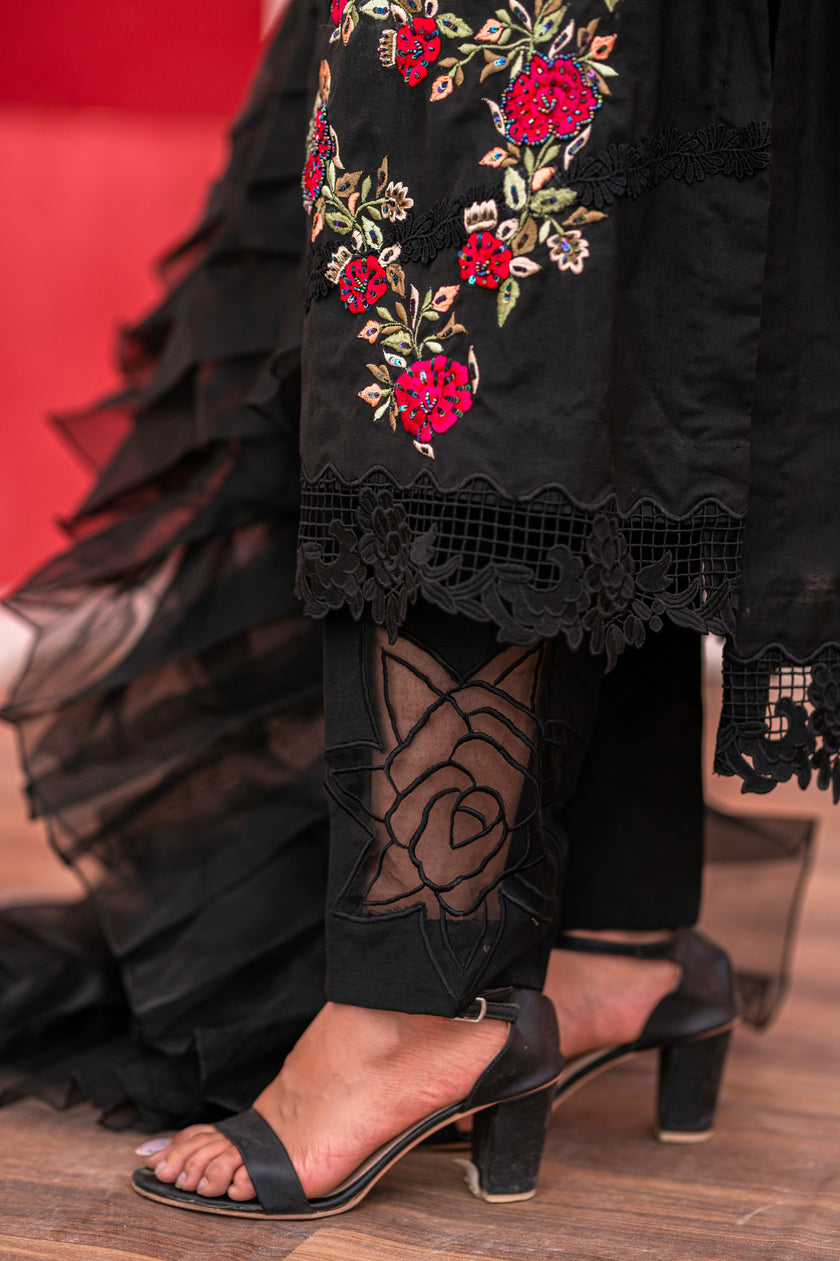 Black Floral Detail Shalwar Kameez