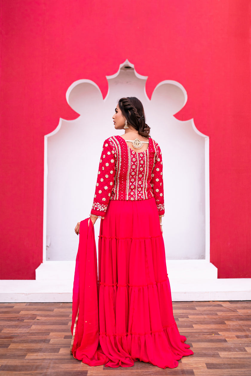 Bright Pink Long Sharara Dress