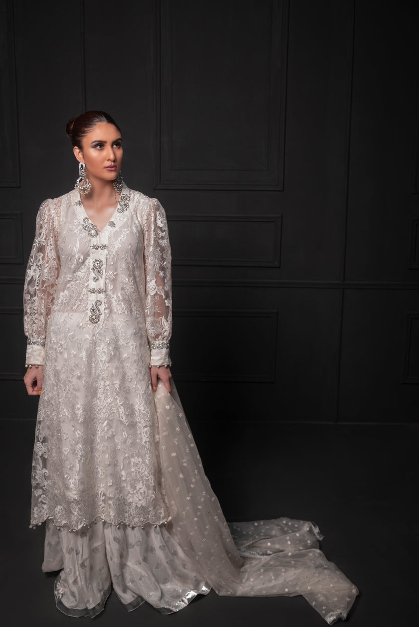 White Lace Gharara Suit