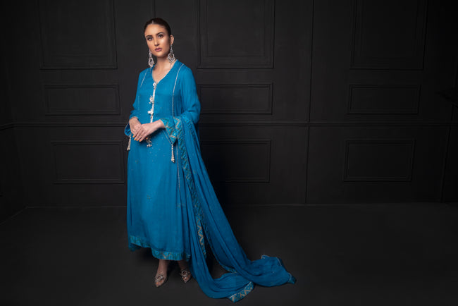 Blue Chiffon Shalwar Kameez