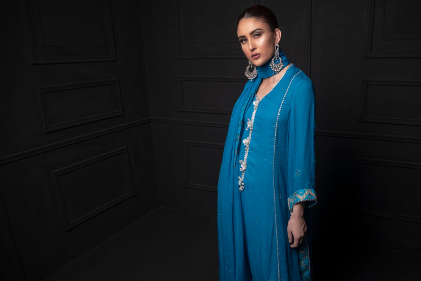 Blue Chiffon Shalwar Kameez