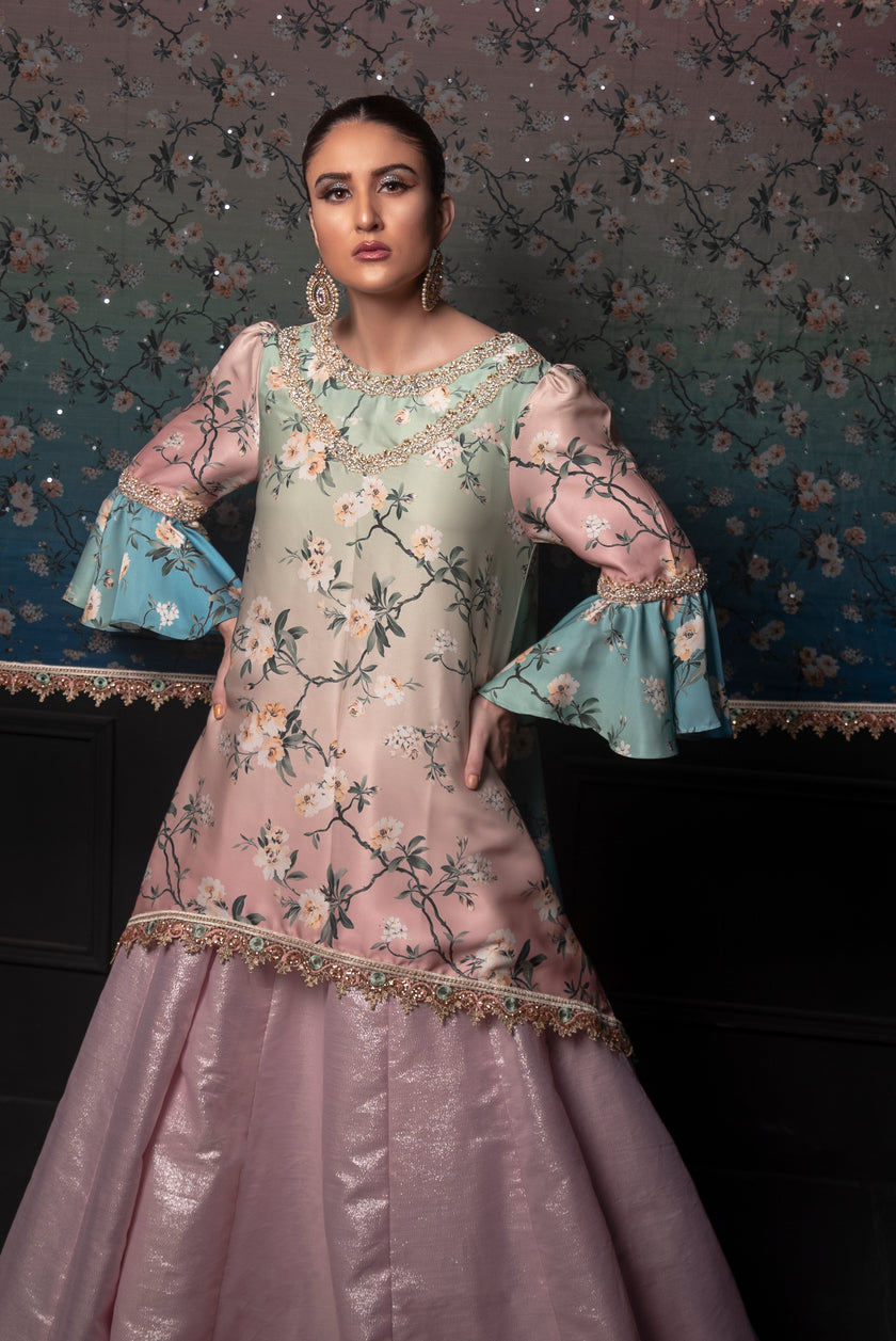 Screen Print Floral Ghagra Suit