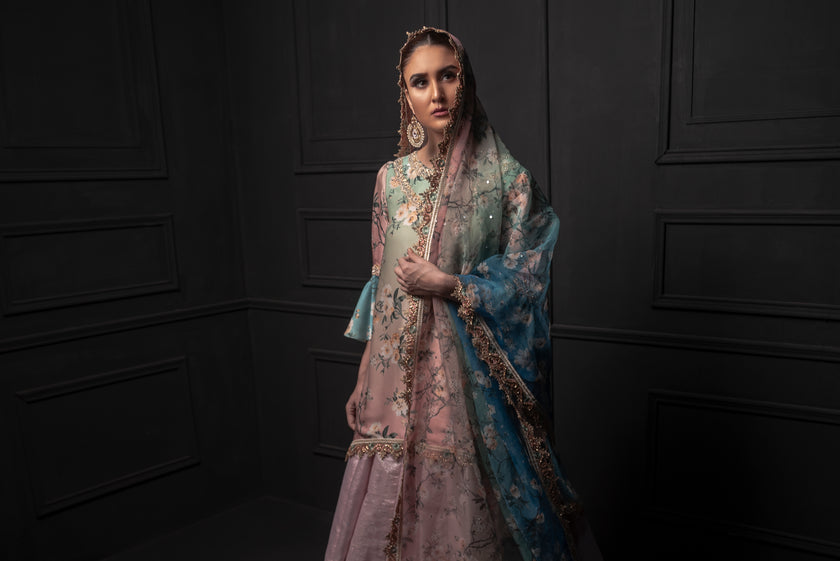 Screen Print Floral Ghagra Suit